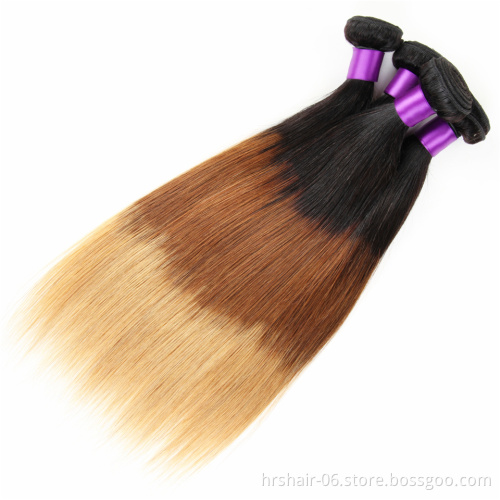 Remy human hair Brazilian virgin ombre color 1b/4/27 straight human hair bundles unprocessed remy hair
